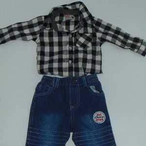 6-9 MONTH OUT FIT SET PLAID SHIRT & JEANS